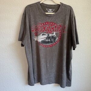 Aerosmith Graphic Band Tee XXL Charcoal Grey Acid Wash Rock Crewneck 2024